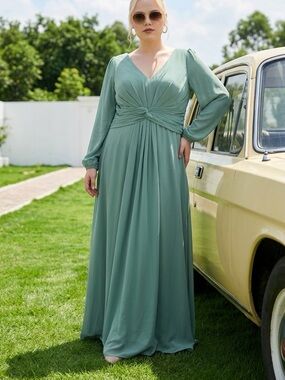 Elegant Seafoam Green V-Neck Maxi Dress